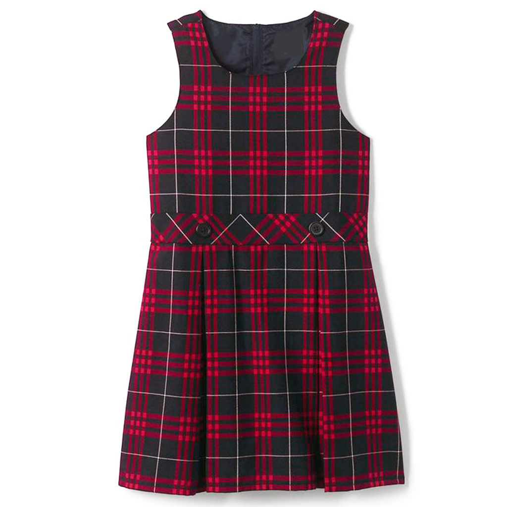 checked red pinafore